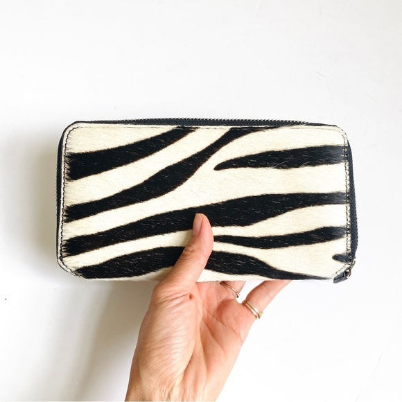 Club Monaco zip around calf hair leather wallet NEW - Picture 1 of 10